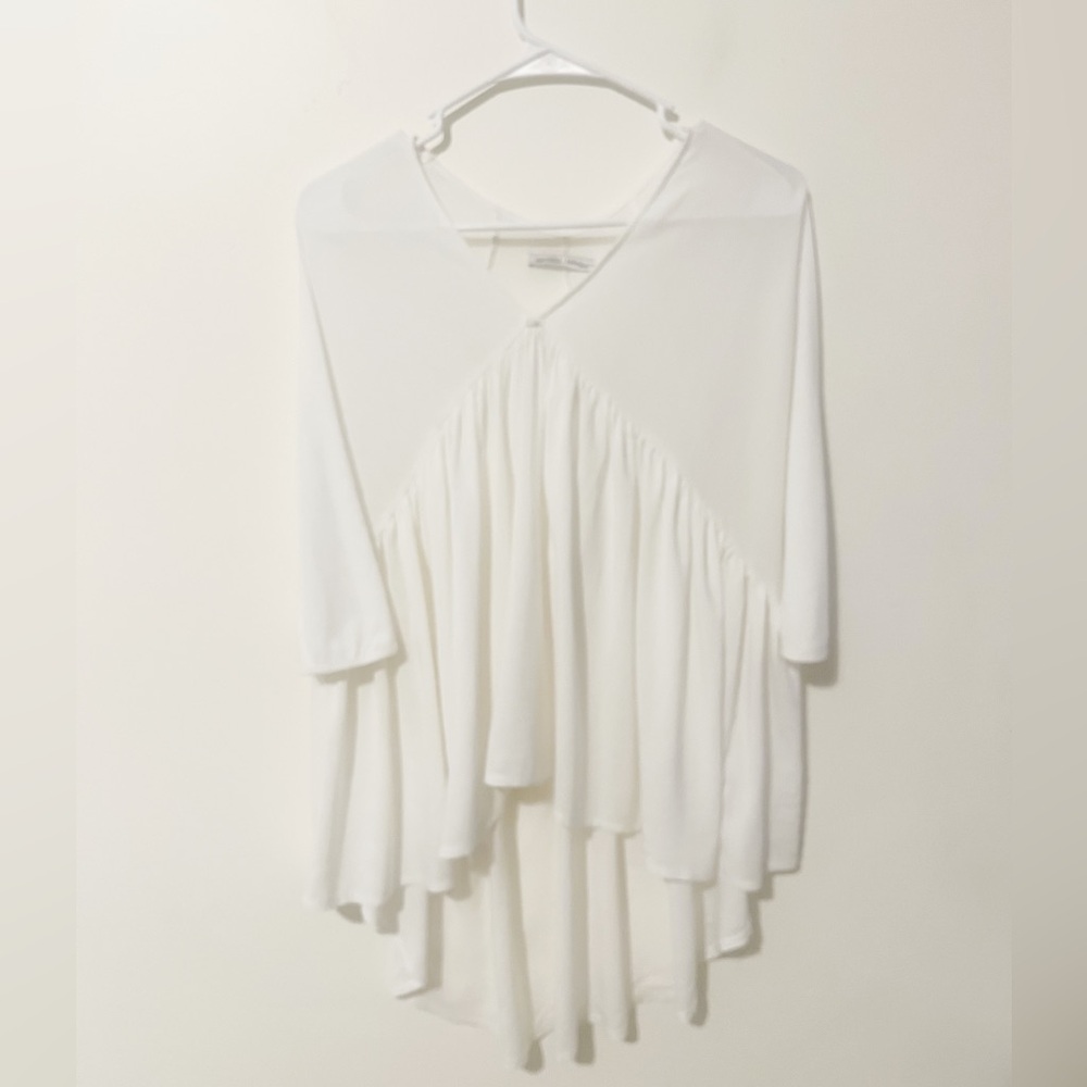 Zara White Sheer VNeck Half Sleeve Loose Peplum Blouse